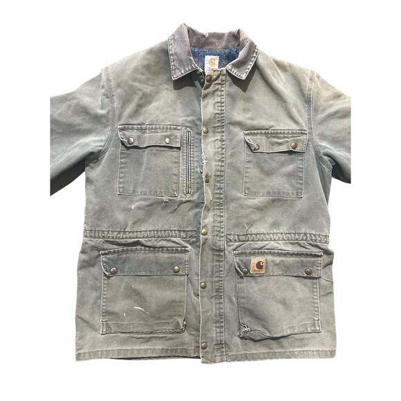 VTG Carhartt Barn/Chore Coat Blanket Lined Jacket Green Distressed - Picture 1 of 14